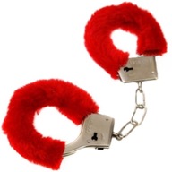 Erotyczne kajdanki metalowe z czerwonym futerkiem - klasyczne - BDSM