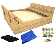 Piaskownica drewniana zamykana dla dzieci z ławeczkami 120x120 + plandeka