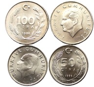 Turcja (1984 - 1986) - zestaw monet obiegowych (2 sztuki) - 50, 100 lira