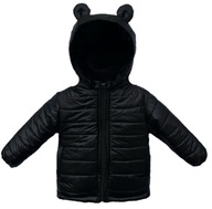 Detská prešívaná bunda s ušami čierna zateplená zimná 110