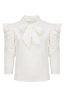 Biała bluzka welurowa z kokardą i ozdobnymi rękawami 98 104