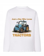 Koszulka T-shirt długi rękaw chłopięcy traktor biała 110/116 3 4 lata