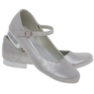 Buty dla dziewczynki srebrne baleriny balerinki wizytowe na wesele OM60-37