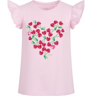Bluzka T-shirt dla dziewczynki Bawełna falbanki 146 różowy z wisienkami End