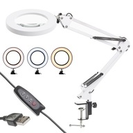 LAMPA KOSMETYCZNA Z LUPĄ 5x BIURKOWA REGULOWANE OŚWIETLENIE LED USB 12W