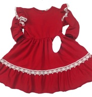 110 Sukienka dla dziewczynki wizytowa koronka czerwona falbanka gremtex