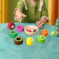 Dúhová gulička v pohári Hra na triedenie ovocia z dreva Hra Koordinácia rúk a očí Rainbow