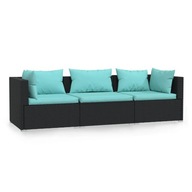 3-osobowa sofa ogrodowa z poduszkami, czarna, poli