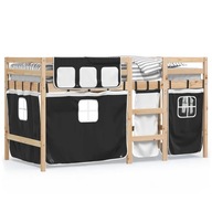 Dziecięce łóżko na antresoli, czarno-białe zasłonki, 90x200 cm