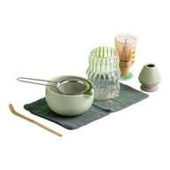 7x Matcha Tea Set Ručne vyrobená šálka na čaj s čajovou lyžičkou Keramická Matcha miska zelená