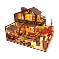 DIY drevený domček pre bábiky miniatúrny s LED osvetlením Model domčeka dl