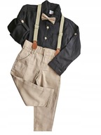 Komplet dla chłopca 4 częściowy: koszula, spodnie, szelki, mucha r. 122