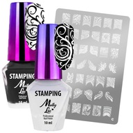 ZESTAW DO STAMPINGU STEMPLI 2x LAKIER 10ml CZARNY BIAŁY BLASZKA GRATIS