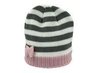 Biało - różowa czapka w paski na jesień, na zimę