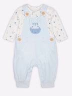 MOTHERCARE 2 PAK Spodnie ogrodniczki + body ZWIERZAKI 1-3 m / 6,5 kg / 62