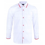 Chłopięca koszula elegancka dla chłopca długi rękaw biała z red Biks 98
