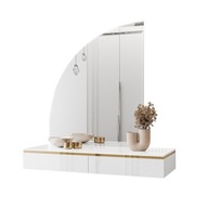 Kozmetický toaletný stolík AURORA-Q závesný so zrkadlom biely lesk ľavá verzia