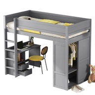 Podkrovná posteľ s rozmermi 90*200 Zásuvka na písací stôl do detskej postele