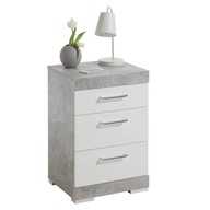 FMD Nočný stolík s 3 zásuvkami betónovo šedá a lesklá biela