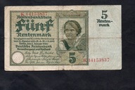 BANKNOT NIEMCY -- 5 RENTENMARK -- 1926 rok