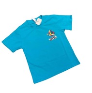 110-116 T-shirt koszulka chłopięca bawełniana niebieska nadruk kostka