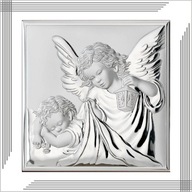 Strieborný obrázok na krst s anjelom strážnym 12x12