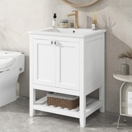 Kúpeľňová skrinka s keramickým umývadlom, skrinka so základnou policou - biela