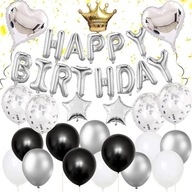 Lufik SZÜLETÉSNAPI DEKORÁCIÓ HAPPY BIRTHDAY EZÜST FEKETE KONFETTI