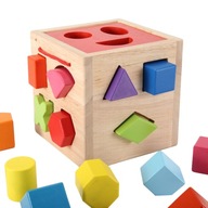 KOSTKA EDUKACYJNA DREWNIANA SORTER DREWNIANY KLOCKI FIGURY MONTESSORI