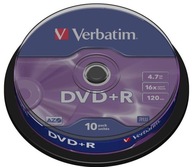 Płyty DVD+R Verbatim 16x 4,7 GB Cake 10 szt.
