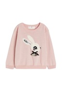 H&M sweter sweterek pudrowy róż króliczek futerko cekiny 98/104 2-4Y