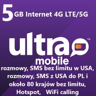 Karta SIM Ultra Mobile/T-mobile USA, 5 GB rozmowy, SMS, USA i do PL, 30 dni