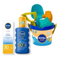 NIVEA SUN Krém na slnko na tvár + Ochranný sprej pre deti + Hračky