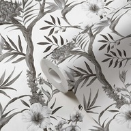 tapeta v exotické kvety bielo čierna šedá