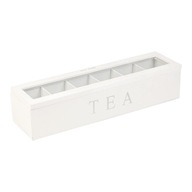 Drewniane pudełko do przechowywania herbaty, drewniany organizer na herbatę, 6-przedziałowe pudełko na torebki na herbatę w kolorze białym