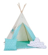 Namiot tipi dla dzieci, bawełna, okienko, poduszka, seledynowe niebo