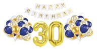 Zestaw na 30 urodziny Balony Baner Cyfry złoty 70cm Happy Birthday Granat