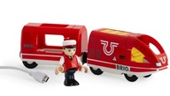 BRIO 33746 CZERWONA LOKOMOTYWA Z USB WAGONIK + FIGURKA KOLEJKA WORLD