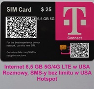 e SIM USA T-mobile, Internet 4G/5G 6,5 GB, rozmowy i SMS-y w USA bez limitu