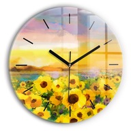 Sklenené hodiny s krásnou grafikou ideálne ako darček Slnečnicové pole fi30 cm