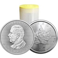 1 oz 2024 Liść klonowy srebrna moneta tuba 25 szt.