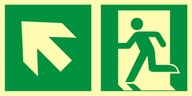 Kierunek do wyjścia ewakuacyjnego w górę w lewo - 300x150 tablica przylepce