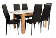 Stół rozkładany 80x120/160 Dąb 6 krzeseł czarnych