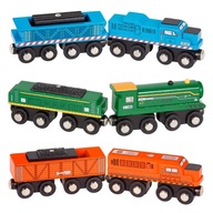 Sada 3 drevených lokomotív s vagónmi v 3 farbách