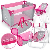 Set pre bábiky postieľka nosič hojdačka Elsa Prestige Pink Milly Mally