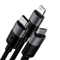 BASEUS Kabel USB-A 3w1 StarSpeed do USB-C + micro USB + Lightning 3,5A 1.2m