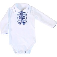 Koszulo Body niemowlęce 80 długi rękaw Haftowane biały niebieski haft