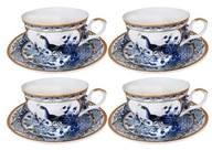 Zestaw 4 szt FILIŻANKA SPODEK Paw Niebieski do kawy i herbaty Porcelana