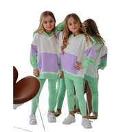 Pastelowy komplet bluza z kapturem + legginsy Qba Kids 122