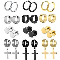 WKOUD 1/12 Pairs Of Earrings Stainless Steel Cross Earrings Set Men’s Women